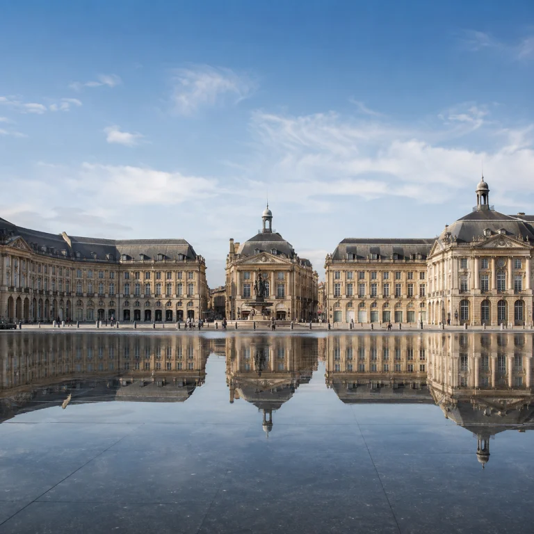 Illustration représentative de la place de la Bourse et du miroir d’eau à Bordeaux.